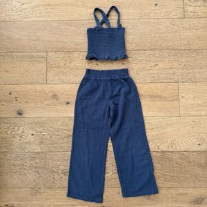 Feather 4 Arrow Girls Blue Gauze Smocked Top Wide Leg Pants Set Size 8/10